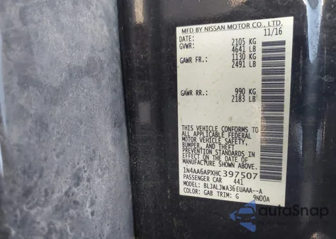 2017 Nissan Maxima 3.5 Sv from USA, damaged, VIN 1N4AA6APXHC397507